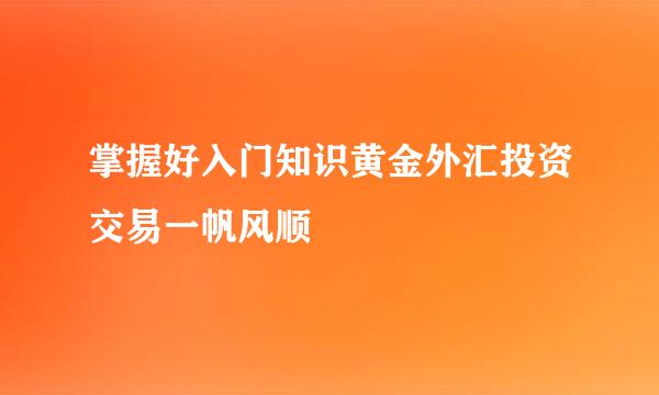 掌握好入门知识黄金外汇投资交易一帆风顺