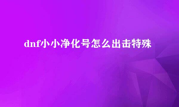 dnf小小净化号怎么出击特殊
