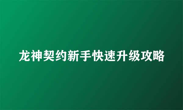 龙神契约新手快速升级攻略