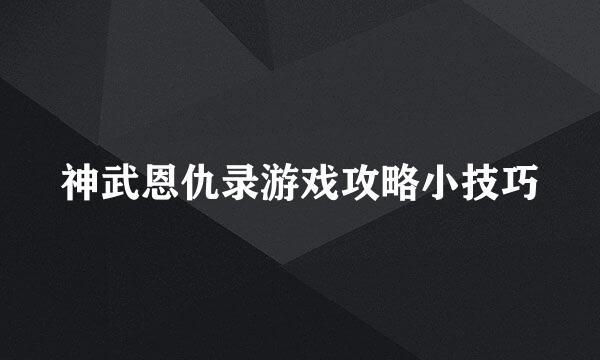 神武恩仇录游戏攻略小技巧