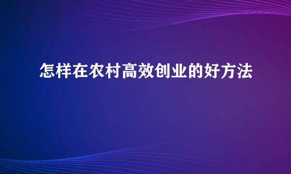怎样在农村高效创业的好方法