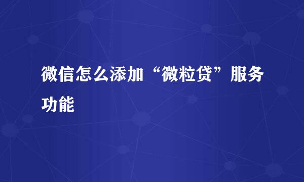 微信怎么添加“微粒贷”服务功能