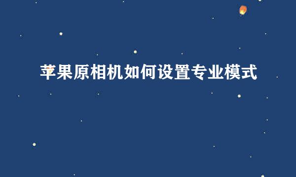 苹果原相机如何设置专业模式