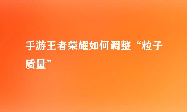 手游王者荣耀如何调整“粒子质量”