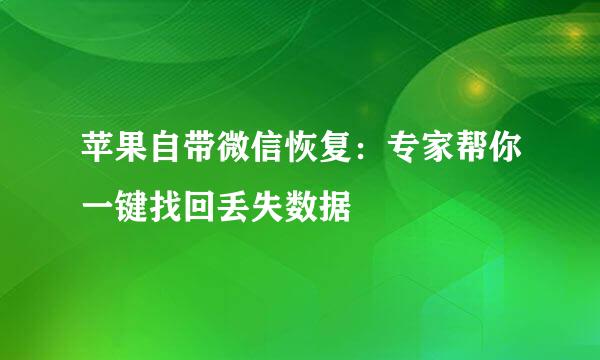 苹果自带微信恢复：专家帮你一键找回丢失数据