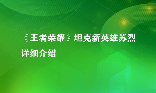 《王者荣耀》坦克新英雄苏烈详细介绍