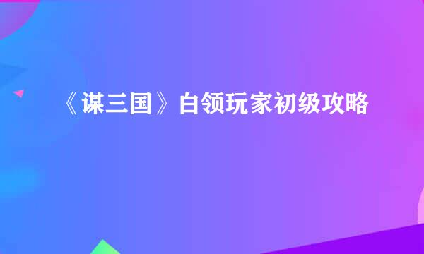 《谋三国》白领玩家初级攻略