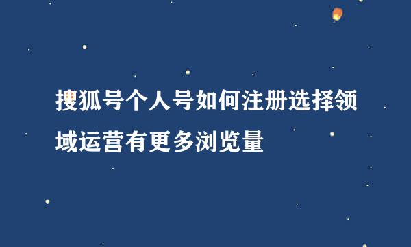 搜狐号个人号如何注册选择领域运营有更多浏览量