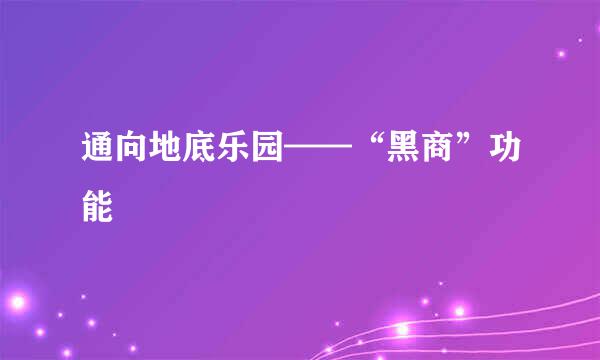 通向地底乐园——“黑商”功能