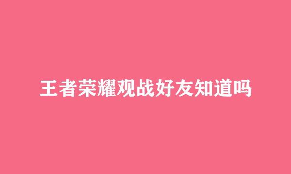 王者荣耀观战好友知道吗