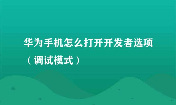 华为手机怎么打开开发者选项(调试模式)