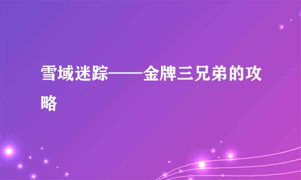 雪域迷踪——金牌三兄弟的攻略
