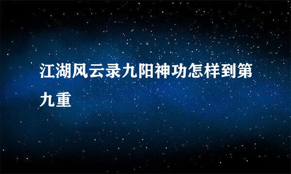 江湖风云录九阳神功怎样到第九重
