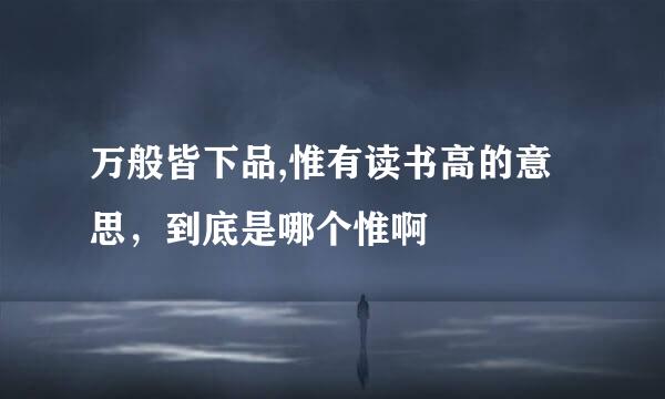 万般皆下品,惟有读书高的意思,到底是哪个惟啊