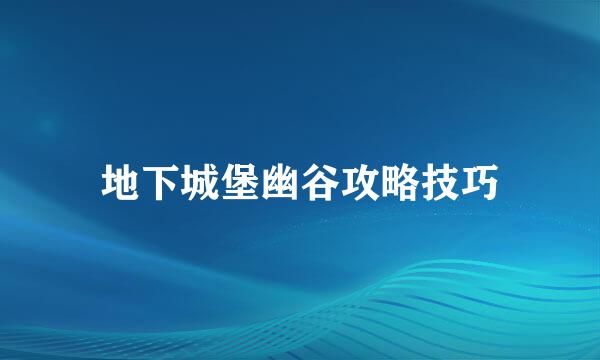 地下城堡幽谷攻略技巧