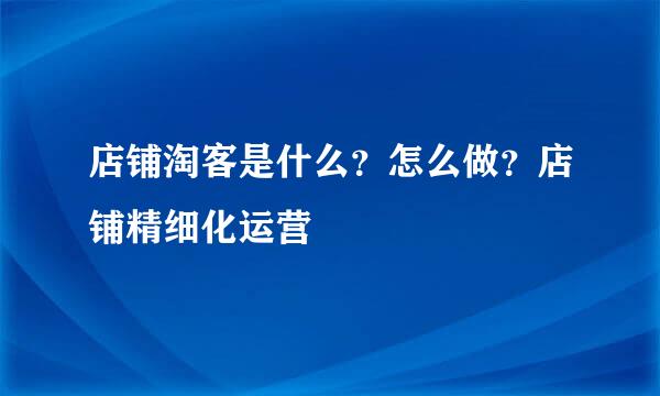 店铺淘客是什么？怎么做？店铺精细化运营