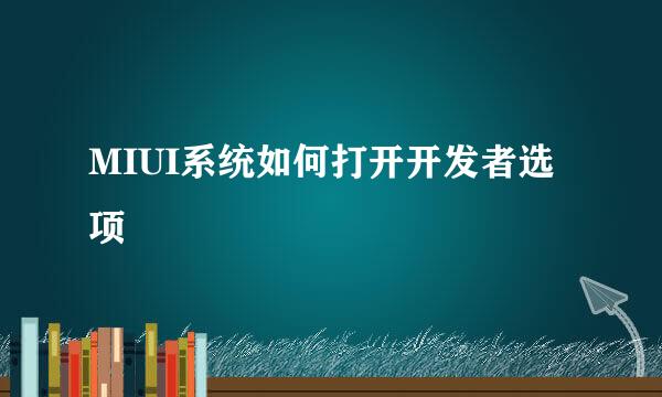 MIUI系统如何打开开发者选项