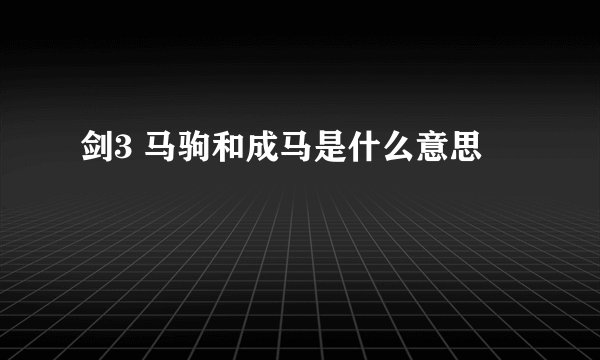 剑3 马驹和成马是什么意思