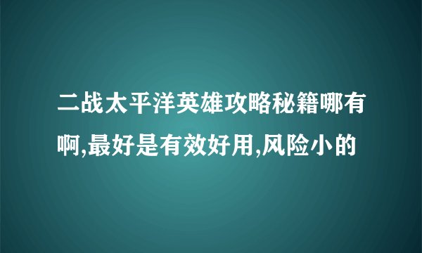二战太平洋英雄攻略秘籍哪有啊,最好是有效好用,风险小的