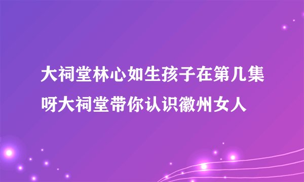 大祠堂林心如生孩子在第几集呀大祠堂带你认识徽州女人