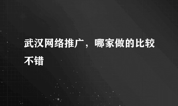 武汉网络推广,哪家做的比较不错