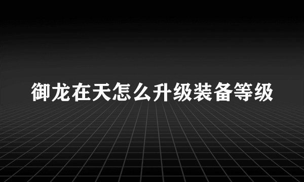 御龙在天怎么升级装备等级