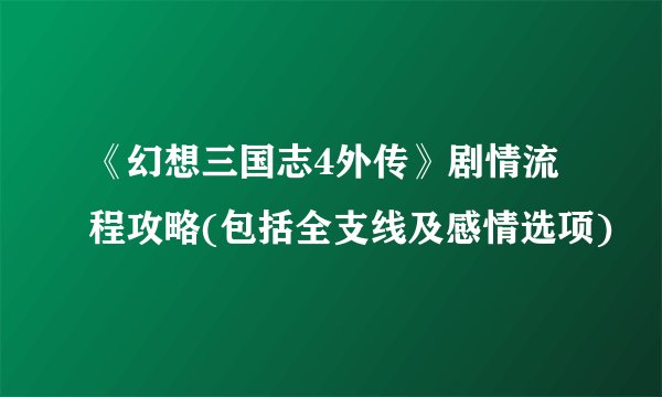 《幻想三国志4外传》剧情流程攻略(包括全支线及感情选项)