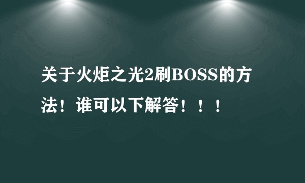 关于火炬之光2刷BOSS的方法!谁可以下解答!!!