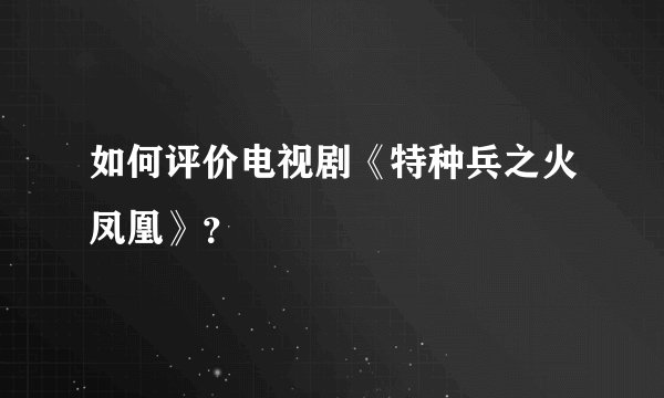 如何评价电视剧《特种兵之火凤凰》？