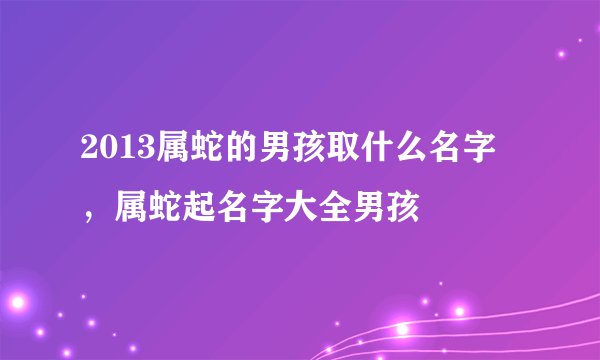 2013属蛇的男孩取什么名字，属蛇起名字大全男孩