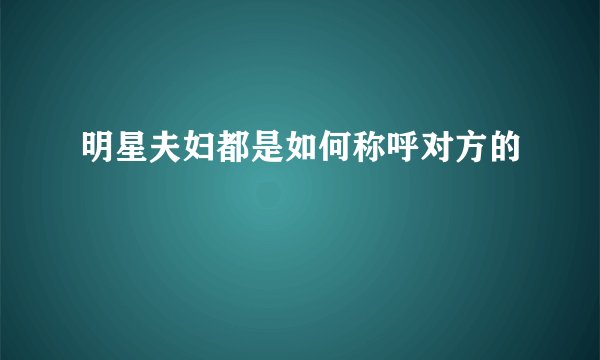 明星夫妇都是如何称呼对方的