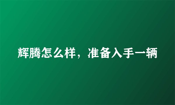 辉腾怎么样，准备入手一辆