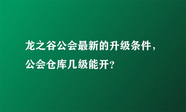 龙之谷公会最新的升级条件，公会仓库几级能开？