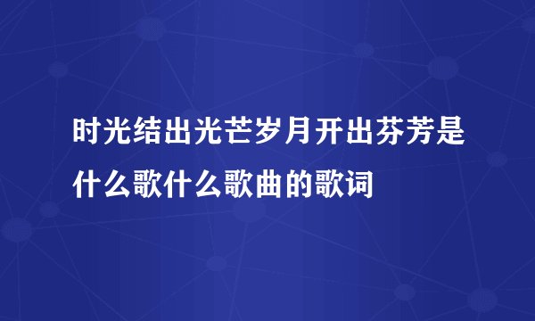 时光结出光芒岁月开出芬芳是什么歌什么歌曲的歌词