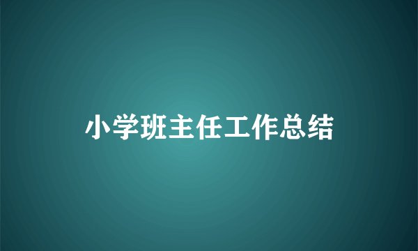 小学班主任工作总结