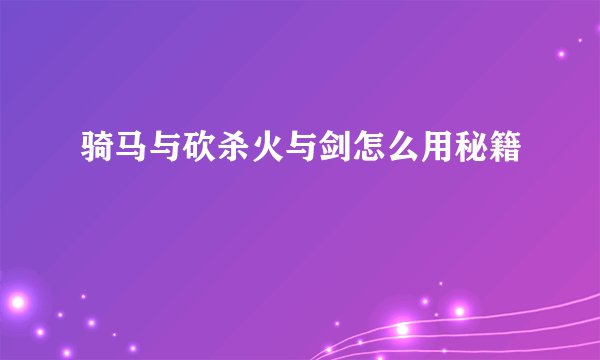 骑马与砍杀火与剑怎么用秘籍