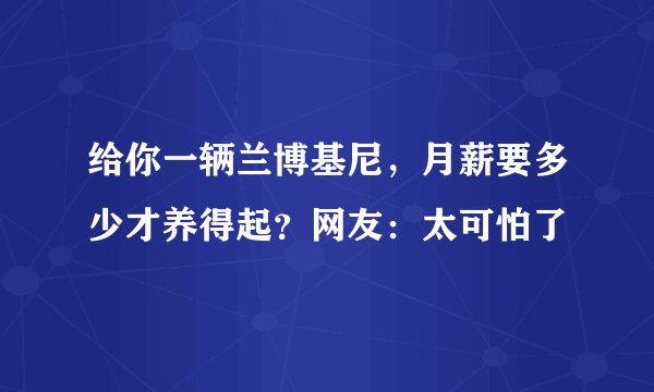 给你一辆兰博基尼，月薪要多少才养得起？网友：太可怕了