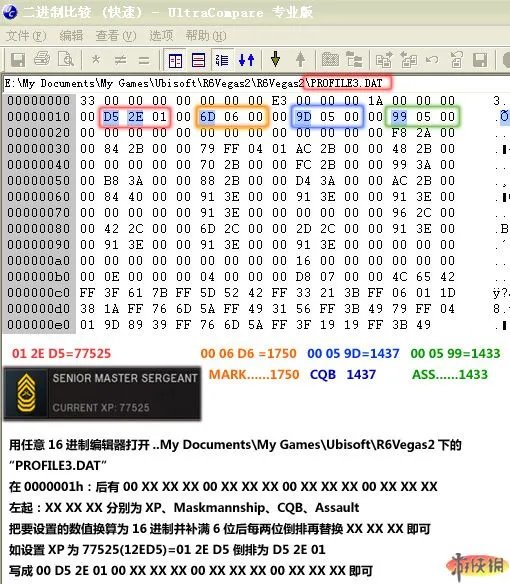 《汤姆克兰西的彩虹六号之维加斯2》通过编辑存档任意设置自己的军衔大小和ACES等级