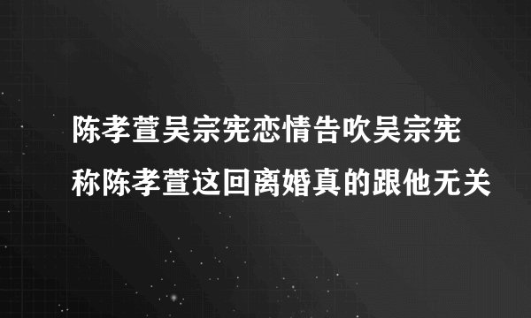 陈孝萱吴宗宪恋情告吹吴宗宪称陈孝萱这回离婚真的跟他无关