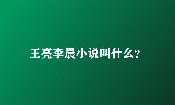 王亮李晨小说叫什么？