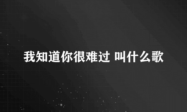 我知道你很难过 叫什么歌
