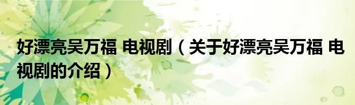 好漂亮吴万福 电视剧（关于好漂亮吴万福 电视剧的介绍）