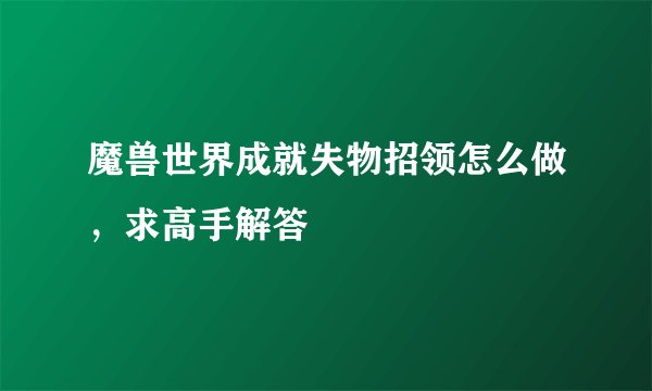 魔兽世界成就失物招领怎么做，求高手解答