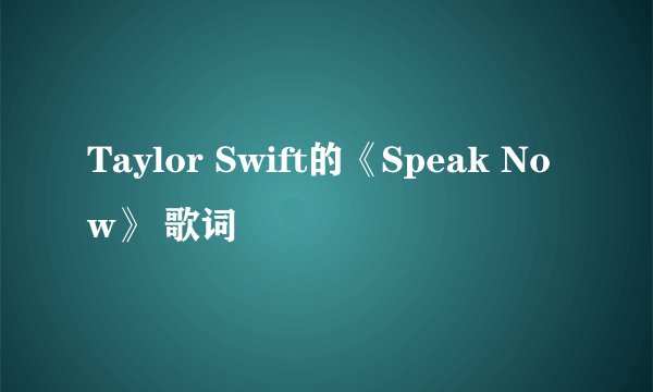 Taylor Swift的《Speak Now》 歌词