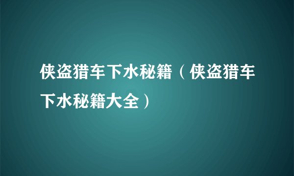 侠盗猎车下水秘籍（侠盗猎车下水秘籍大全）