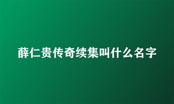 薛仁贵传奇续集叫什么名字