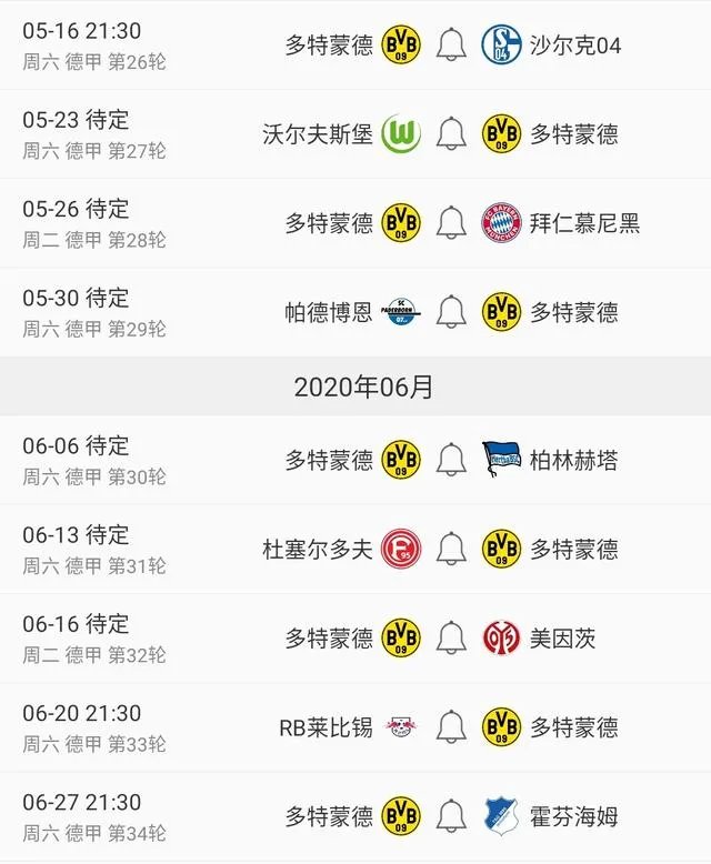德甲5月16日重启