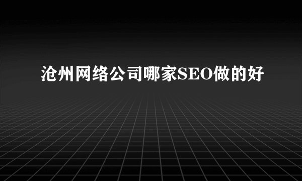 沧州网络公司哪家SEO做的好