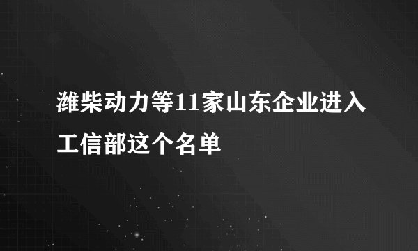潍柴动力等11家山东企业进入工信部这个名单