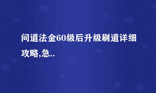 问道法金60级后升级刷道详细攻略,急..
